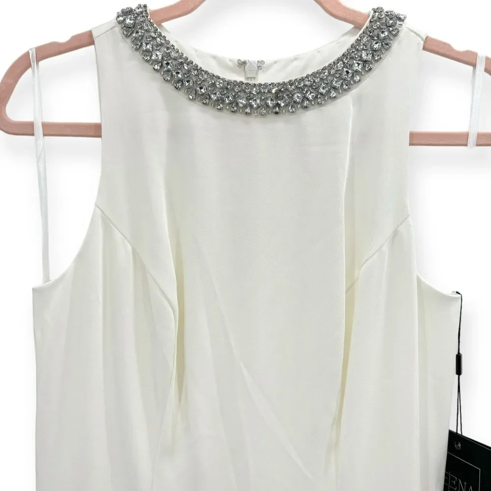 Mac Duggal Ieena NEW White Embellished Neck Sleeveless Crepe Trumpet Gown Size 2